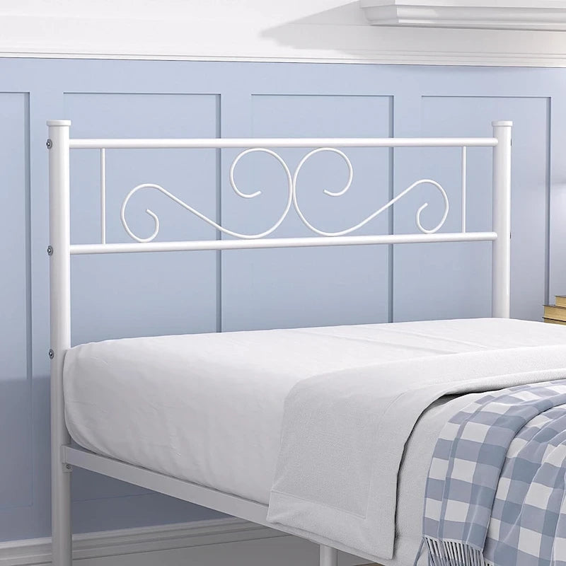 Cadre de lit plateforme moderne avec tête de lit haut de gamme à volutes élégantes - Dimensions : Simple/Double/Queen