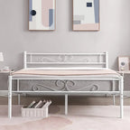 Cadre de lit plateforme moderne avec tête de lit haut de gamme à volutes élégantes - Dimensions : Simple/Double/Queen