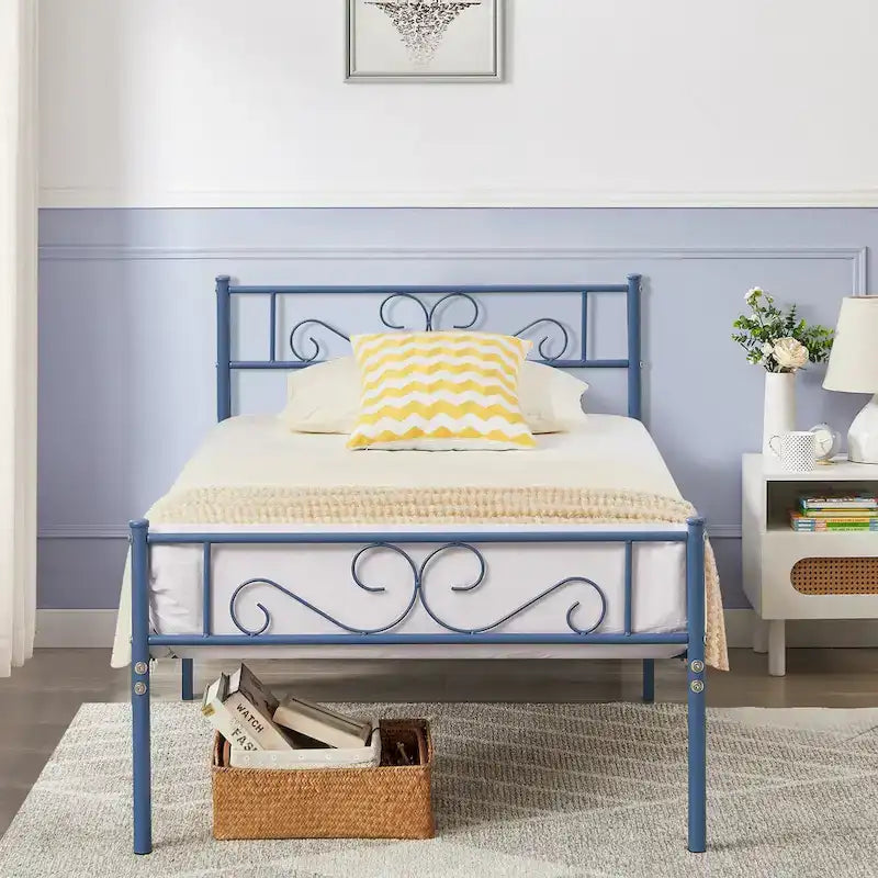 Cadre de lit plateforme moderne avec tête de lit haut de gamme à volutes élégantes - Dimensions : Simple/Double/Queen