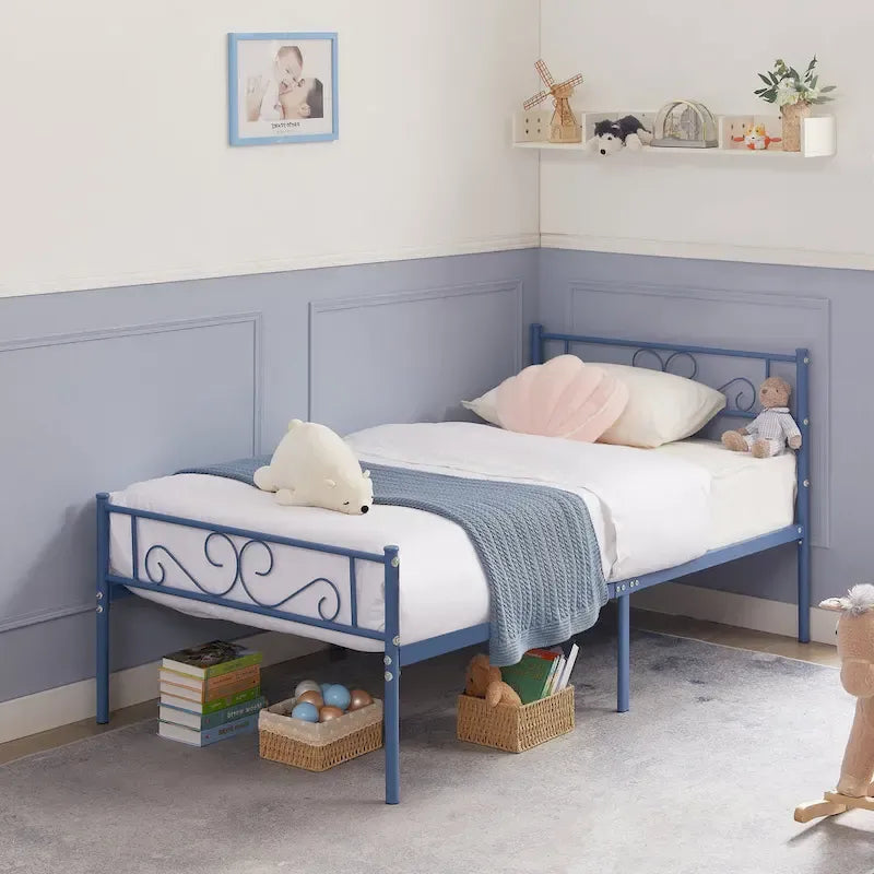 Cadre de lit plateforme moderne avec tête de lit haut de gamme à volutes élégantes - Dimensions : Simple/Double/Queen