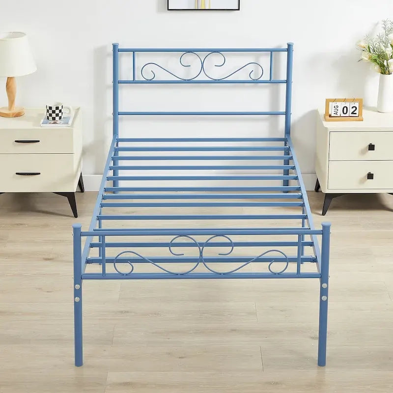 Cadre de lit plateforme moderne avec tête de lit haut de gamme à volutes élégantes - Dimensions : Simple/Double/Queen