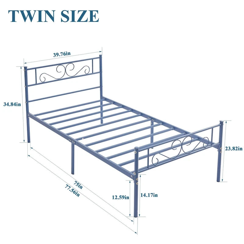 Cadre de lit plateforme moderne avec tête de lit haut de gamme à volutes élégantes - Dimensions : Simple/Double/Queen
