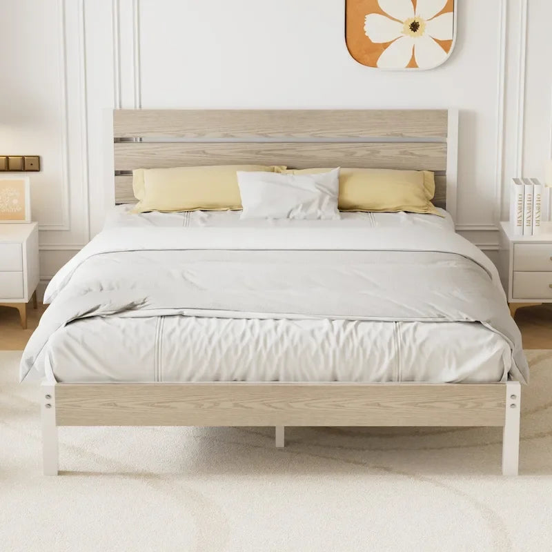 Cadre de lit industriel en bois VECELO avec tête de lit, lits simples/lits doubles/lits queen