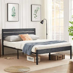 Cadre de lit industriel en bois VECELO avec tête de lit, lits simples/lits doubles/lits queen
