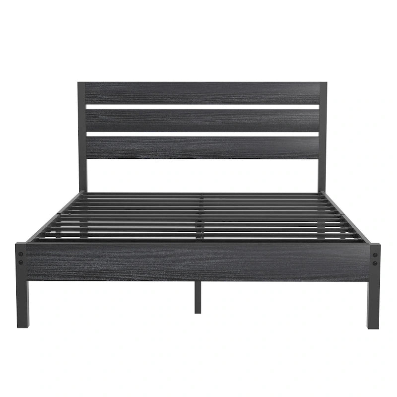 Cadre de lit industriel en bois VECELO avec tête de lit, lits simples/lits doubles/lits queen