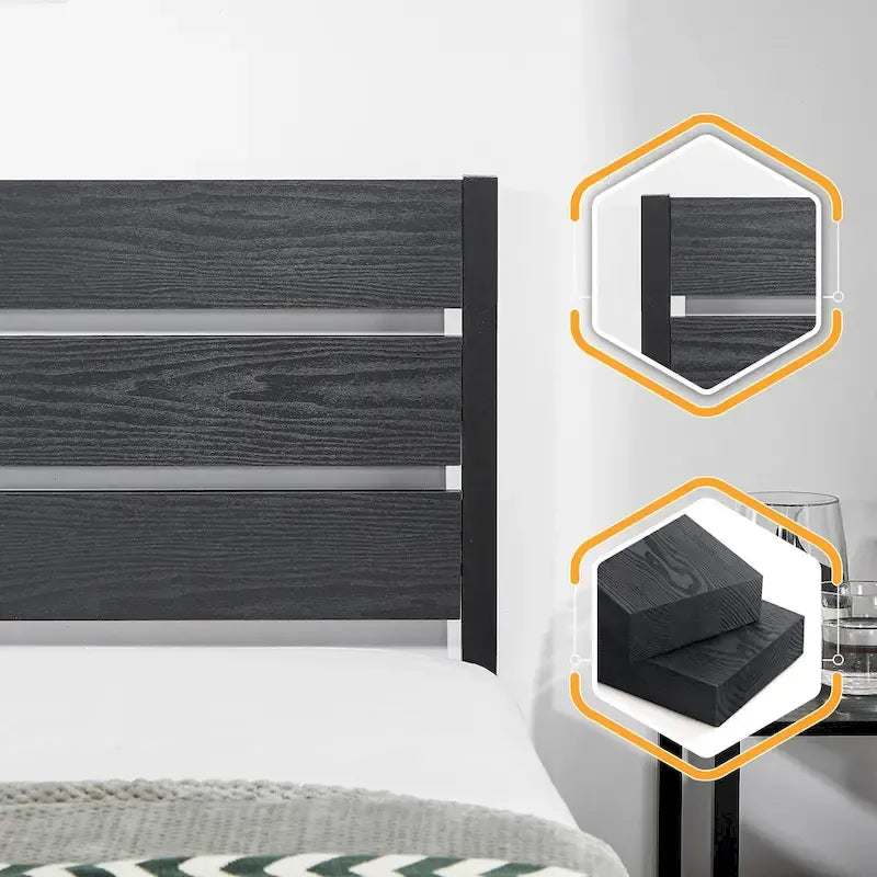 Cadre de lit industriel en bois VECELO avec tête de lit, lits simples/lits doubles/lits queen