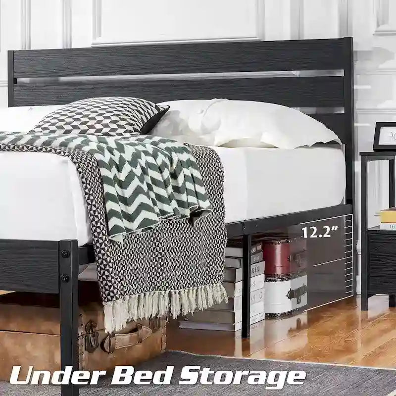 Cadre de lit industriel en bois VECELO avec tête de lit, lits simples/lits doubles/lits queen