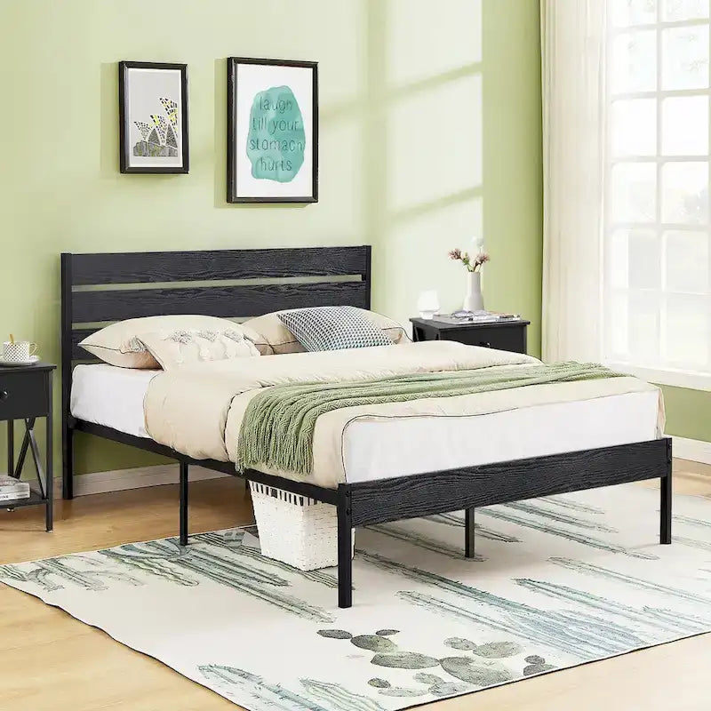 Cadre de lit industriel en bois VECELO avec tête de lit, lits simples/lits doubles/lits queen