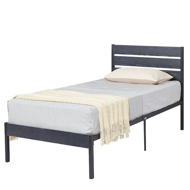 Cadre de lit industriel en bois VECELO avec tête de lit, lits simples/lits doubles/lits queen