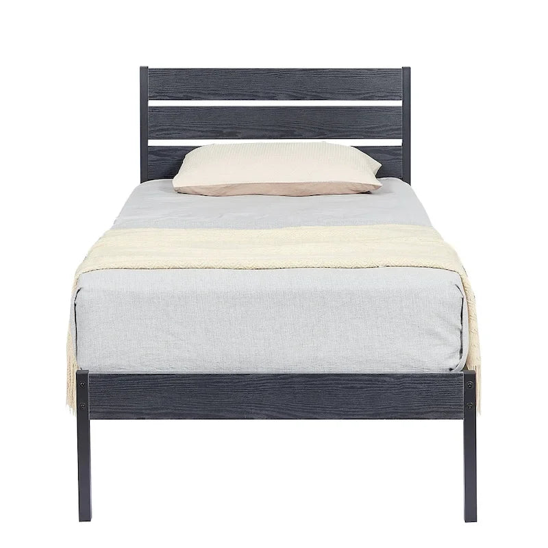 Cadre de lit industriel en bois VECELO avec tête de lit, lits simples/lits doubles/lits queen