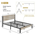Cadre de lit industriel en bois VECELO avec tête de lit, lits simples/lits doubles/lits queen