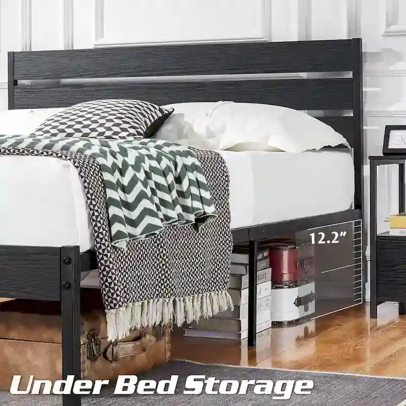 Cadre de lit industriel en bois VECELO avec tête de lit, lits simples/lits doubles/lits queen