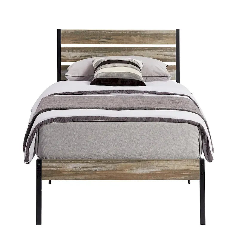 Cadre de lit industriel en bois VECELO avec tête de lit, lits simples/lits doubles/lits queen