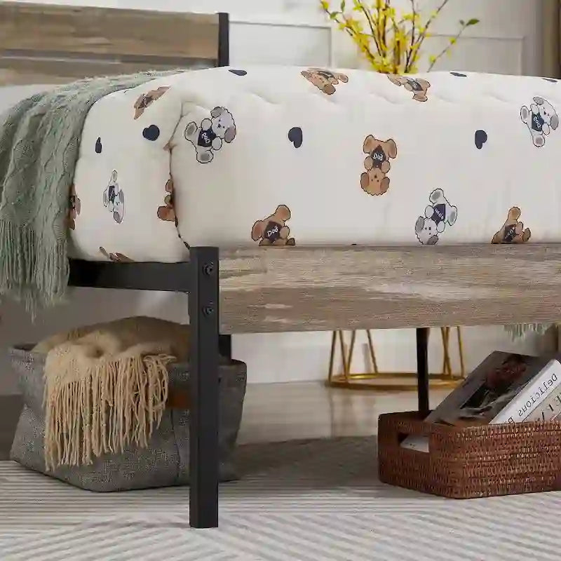 Cadre de lit industriel en bois VECELO avec tête de lit, lits simples/lits doubles/lits queen