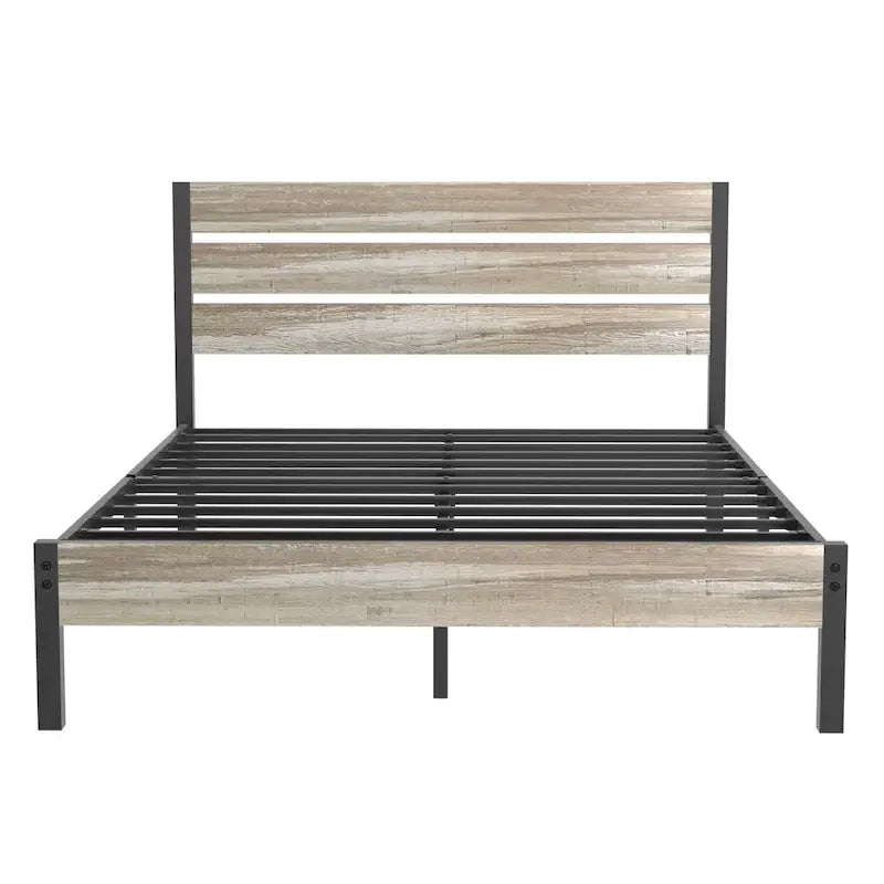 Cadre de lit industriel en bois VECELO avec tête de lit, lits simples/lits doubles/lits queen