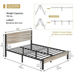 Cadre de lit industriel en bois VECELO avec tête de lit, lits simples/lits doubles/lits queen