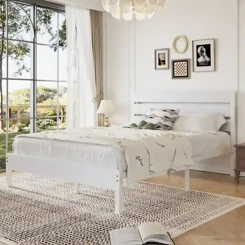 Cadre de lit industriel en bois VECELO avec tête de lit, lits simples/lits doubles/lits queen