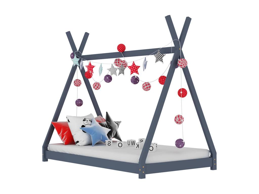 Cadre de lit en pin gris, 70 x 140 cm