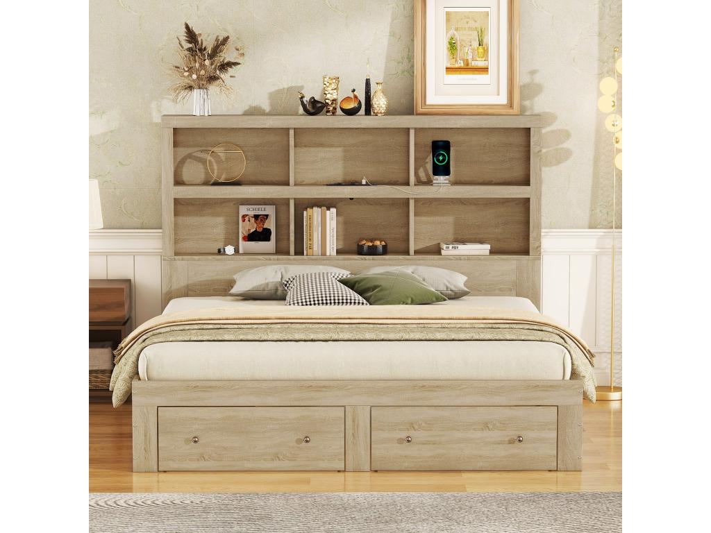 Cadre de lit en bois massif naturel, 160 x 200 cm