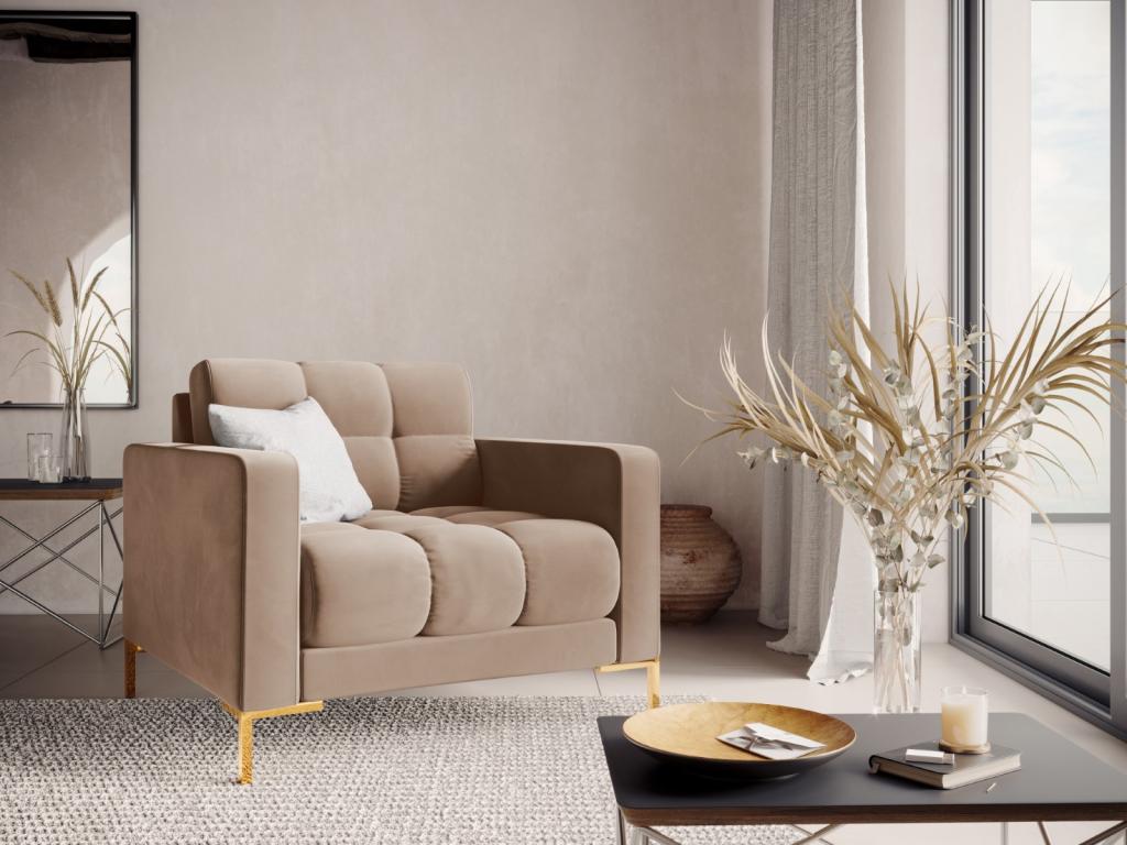 Fauteuil d'appoint en velours beige, 87 x 92 x 75 cm