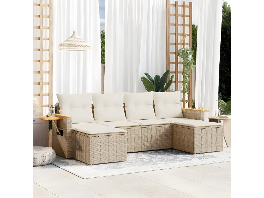 Ensemble de mobilier de jardin en résine tressée beige - dlz1766580604009