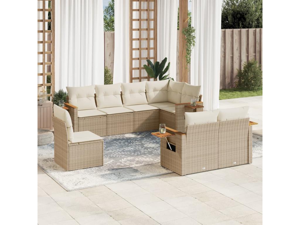 Ensemble de mobilier de jardin en résine tressée beige - dlz1766580358071