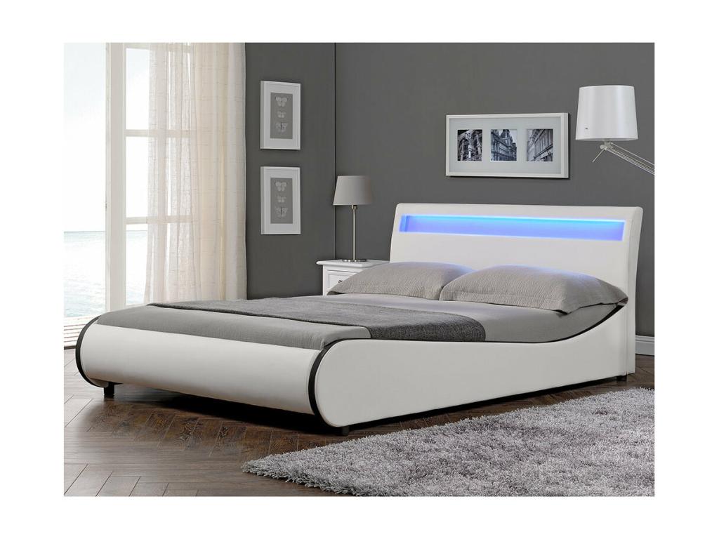 Lit en cuir blanc, 221 x 189 x 83 cm