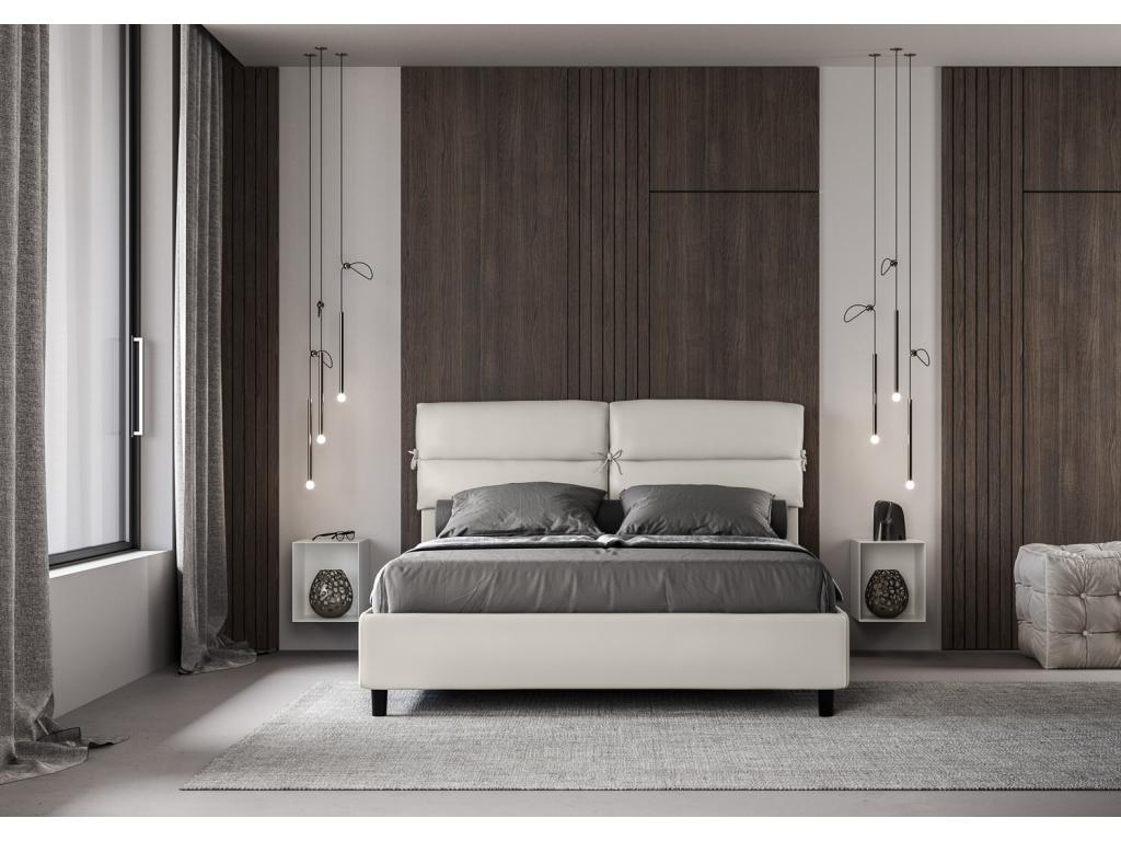 Lit en similicuir blanc, 160 x 190 cm