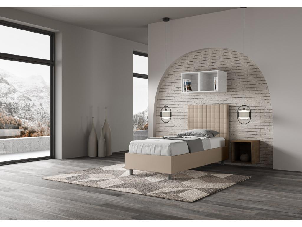 Lit en cuir gris, 90 x 200 cm