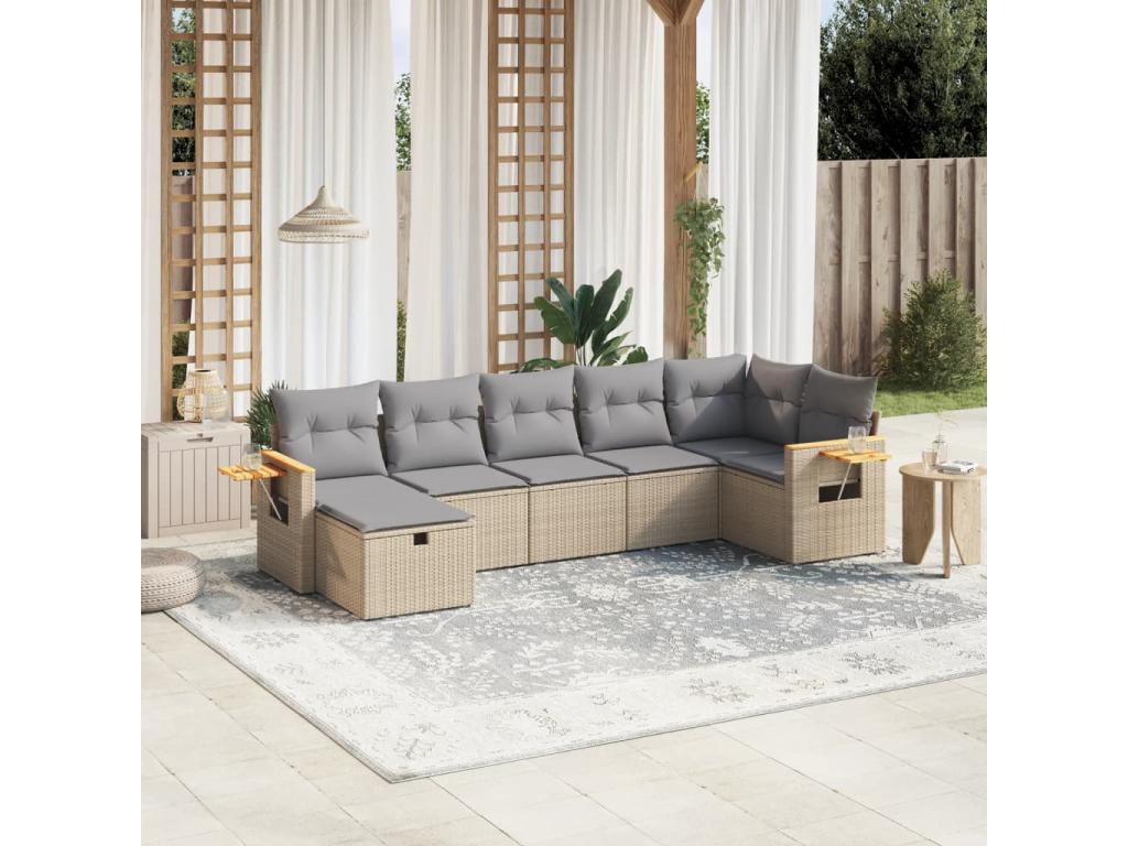 Ensemble de mobilier de jardin en résine tressée beige - dlz1766580398477