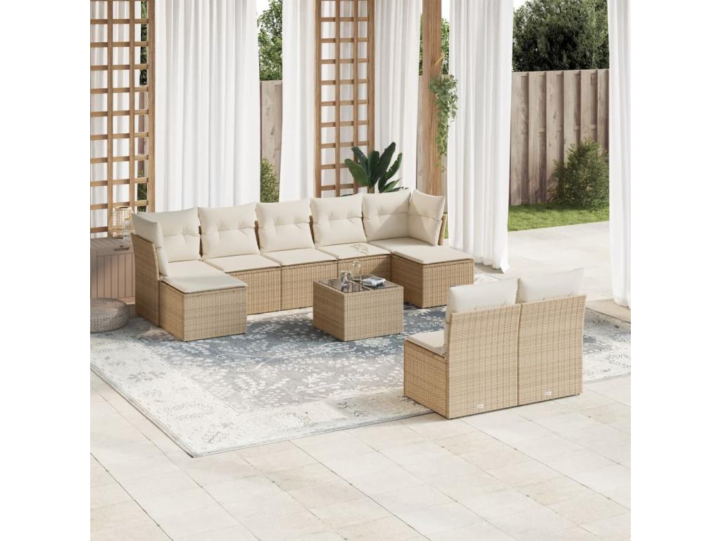 Ensemble de mobilier de jardin en résine tressée beige - dlz1766580345025