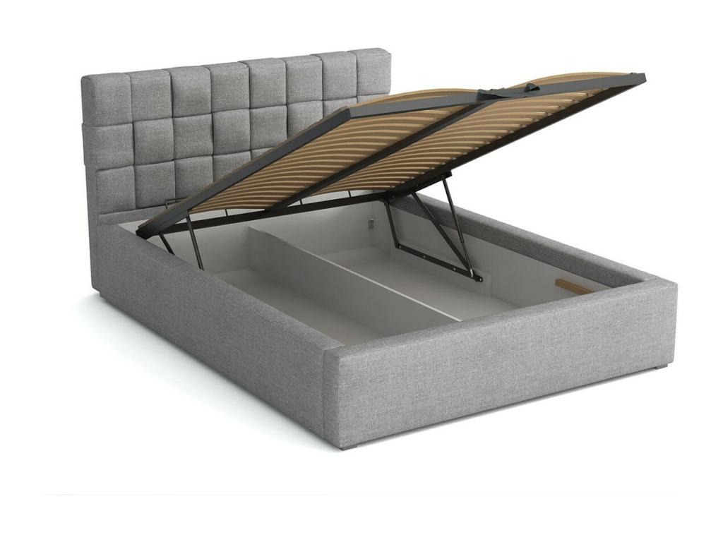 Lit gris, 200 x 223 x 93 cm