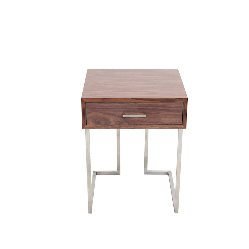 Table d'appoint Carson Carrington Siuntio de style romain contemporain, en noyer et acier inoxydable, avec tiroir