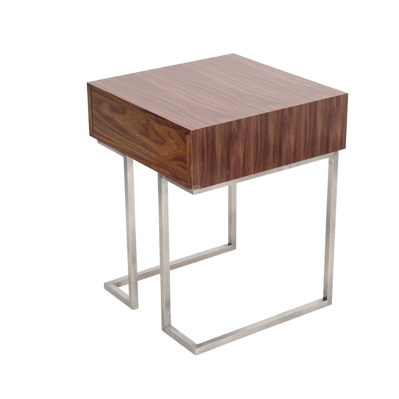 Table d'appoint Carson Carrington Siuntio de style romain contemporain, en noyer et acier inoxydable, avec tiroir
