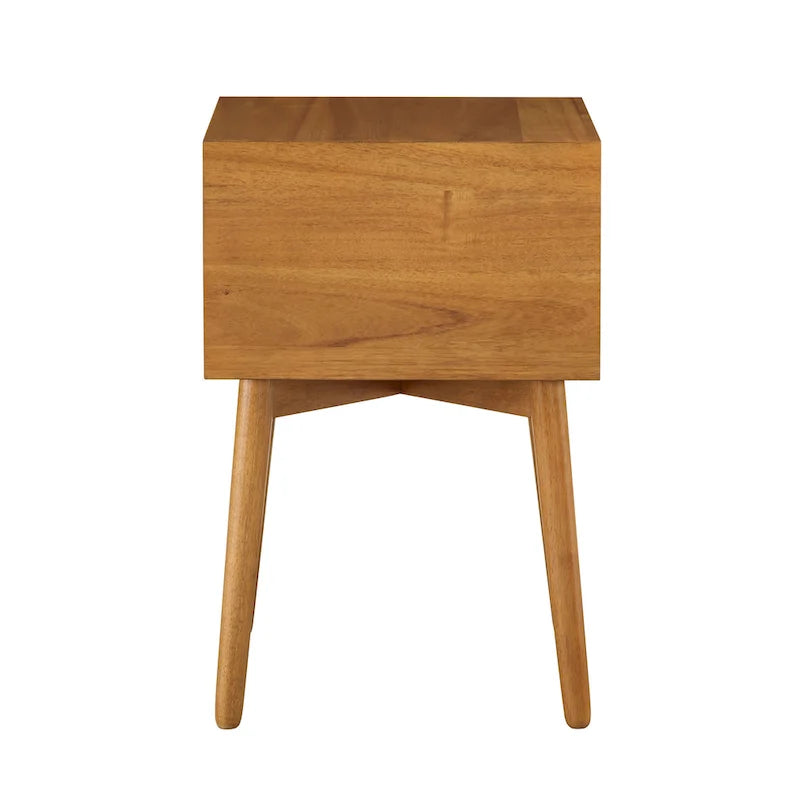 Table de chevet compacte DH BASIC en bois, style moderne du milieu du siècle, avec 2 tiroirs, par Denhour