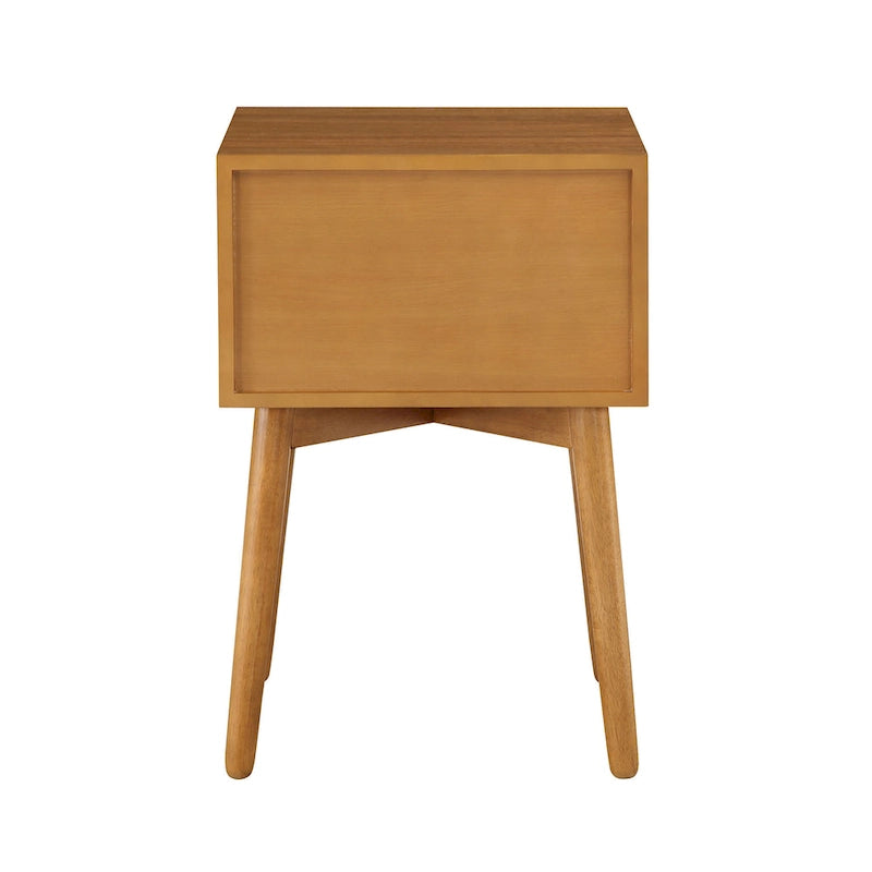 Table de chevet compacte DH BASIC en bois, style moderne du milieu du siècle, avec 2 tiroirs, par Denhour