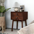 Table de chevet compacte DH BASIC en bois, style moderne du milieu du siècle, avec 2 tiroirs, par Denhour