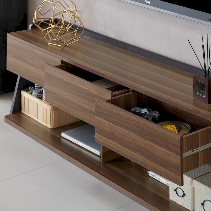 Meuble TV Alan Modern en noyer de 73 pouces à 3 tiroirs par Furniture of America