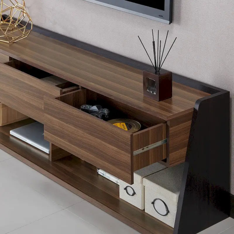 Meuble TV Alan Modern en noyer de 73 pouces à 3 tiroirs par Furniture of America