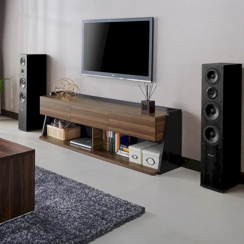 Meuble TV Alan Modern en noyer de 73 pouces à 3 tiroirs par Furniture of America