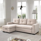 Canapé-lit d'angle capitonné avec rangement