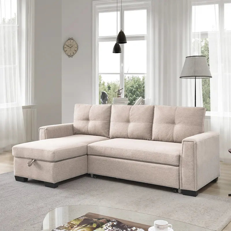 Tufted Sectional Chaise Sofa Sleeper with Storage