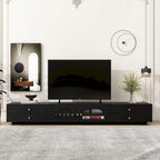 Meuble TV de luxe 86 pouces avec portes en verre cannelé et quatre tiroirs - 15,70 x 86,60 x 12,80