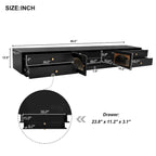 Meuble TV de luxe 86 pouces avec portes en verre cannelé et quatre tiroirs - 15,70 x 86,60 x 12,80