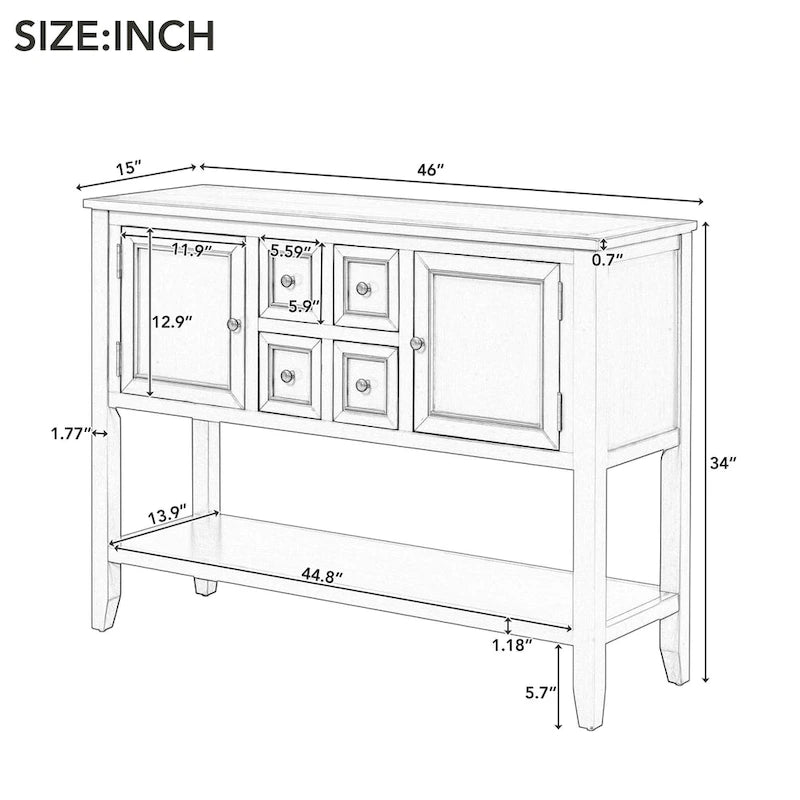 Console vintage Cambridge Series avec tiroirs et placards - 15,00 x 46,00 x 34,00