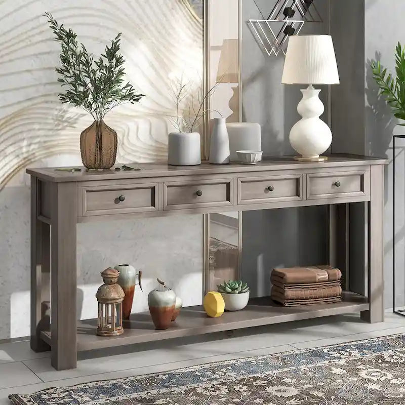 4-drawer Console Sofa Table for Entryway Hallway - 14.00 x 63.00 x 30.00