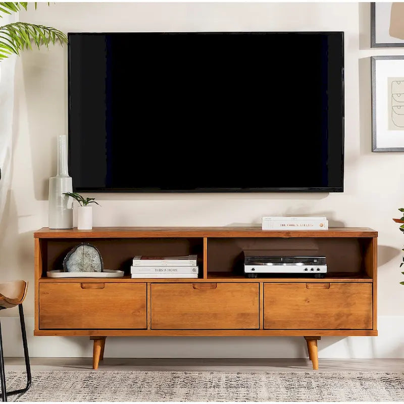 Meuble TV Middlebrook Alby 58 pouces en bois massif de style Mid-Century