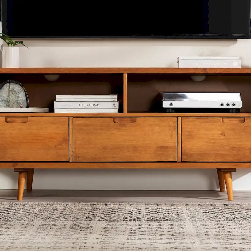 Meuble TV Middlebrook Alby 58 pouces en bois massif de style Mid-Century