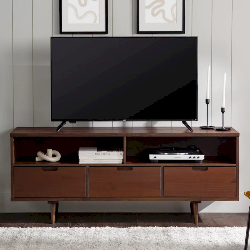 Meuble TV Middlebrook Alby 58 pouces en bois massif de style Mid-Century