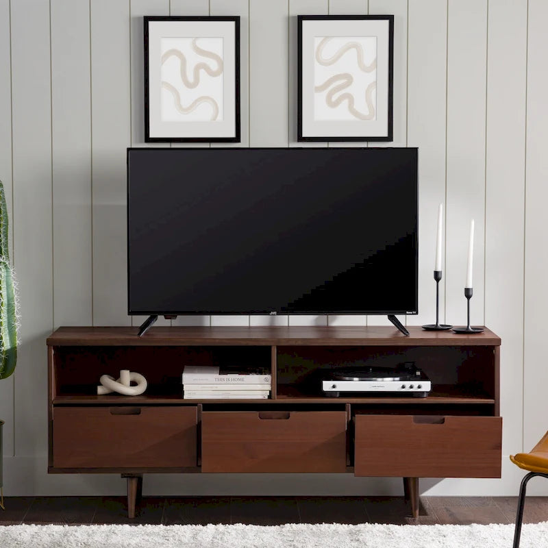 Meuble TV Middlebrook Alby 58 pouces en bois massif de style Mid-Century